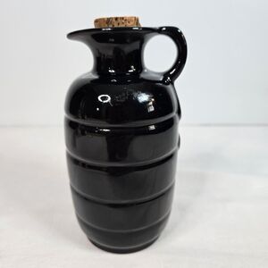 Frankoma ringed pottery pitcher with cork color black 6.5" tall X 3" wide